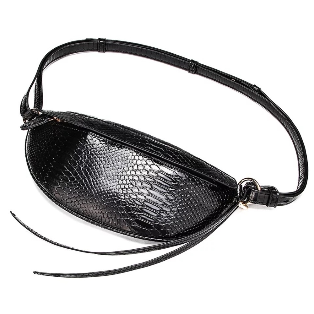 Black Snakeprint Croc Waist Bag